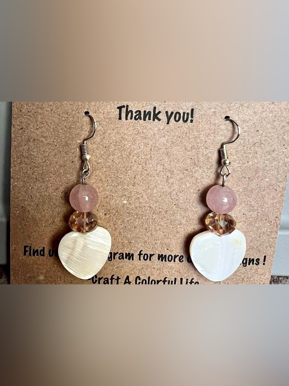 Beaded Heart Drop Earrings in White & Pink NWT